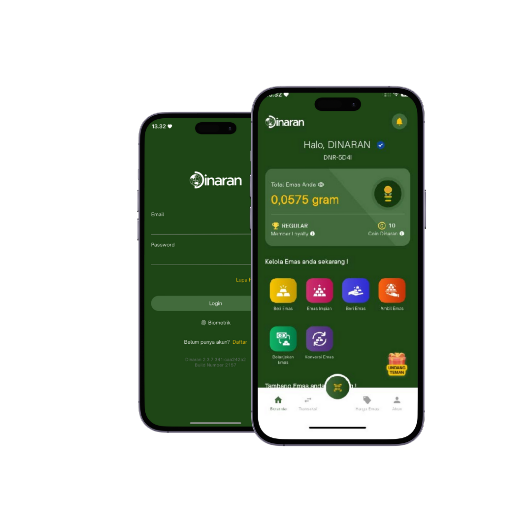 Mobile app showing Dinaran features
